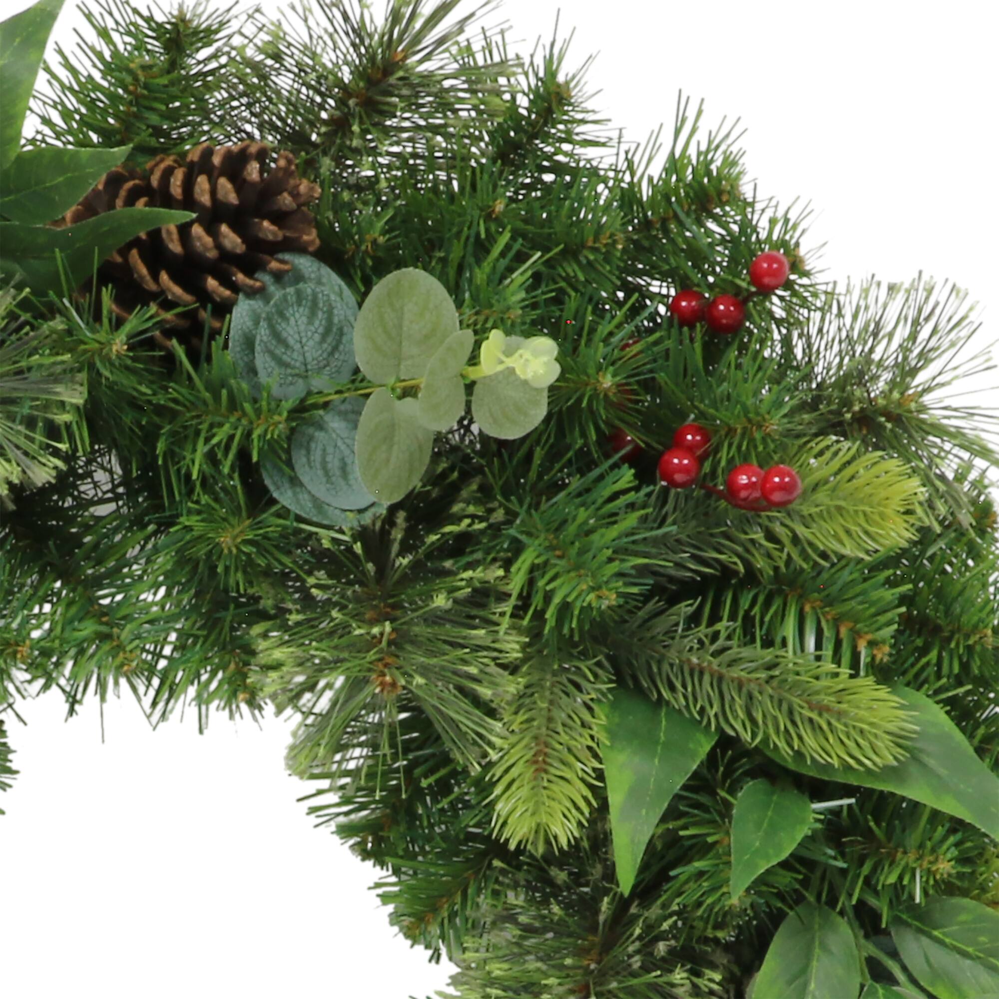 24" Pine, Cones & Red Berries Wreath